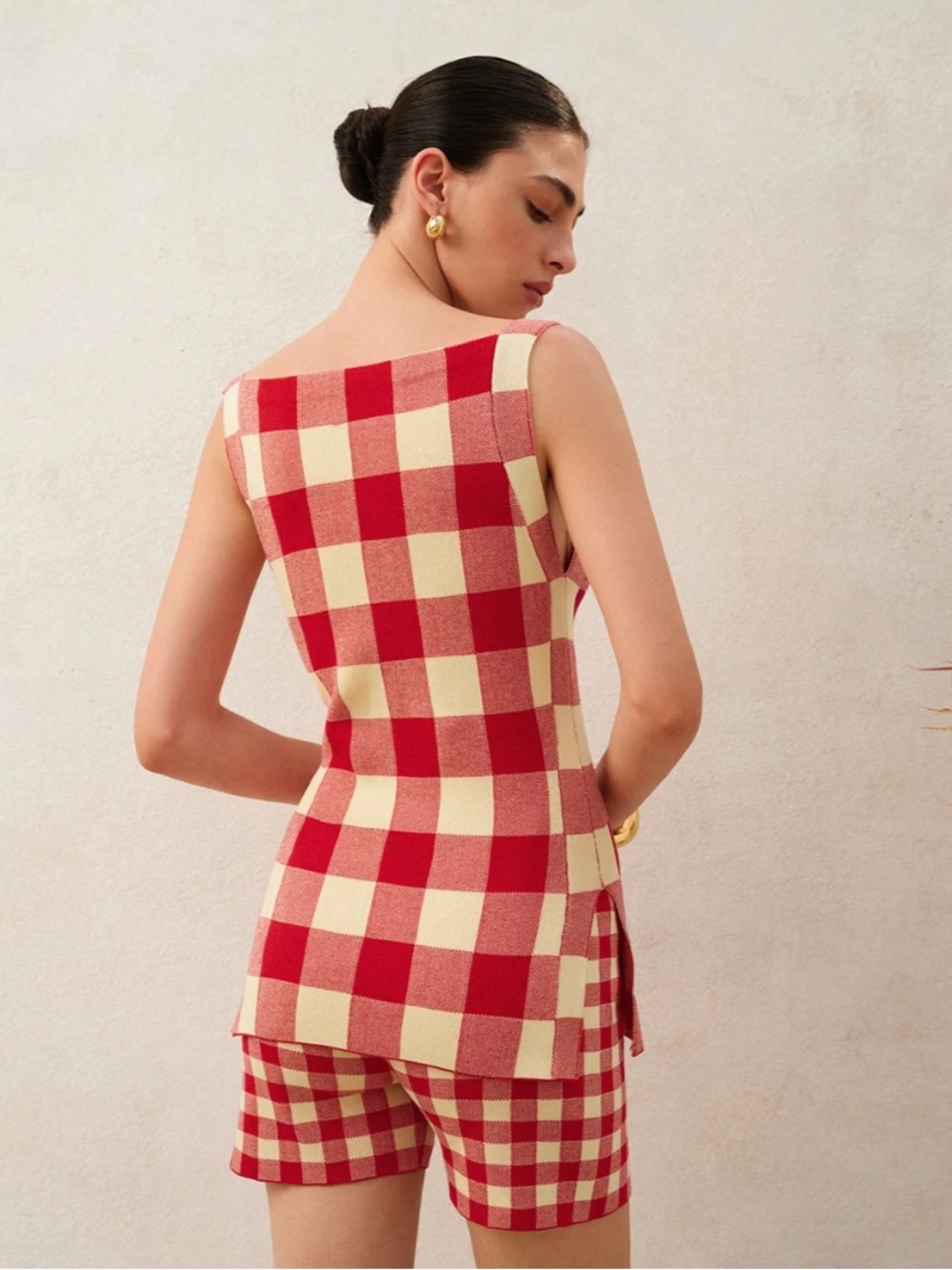 Commense Checkerboard Sleeveless Knit 2 Piece Co-Ord Short Tank Set NEW Medium - Picture 3 of 11